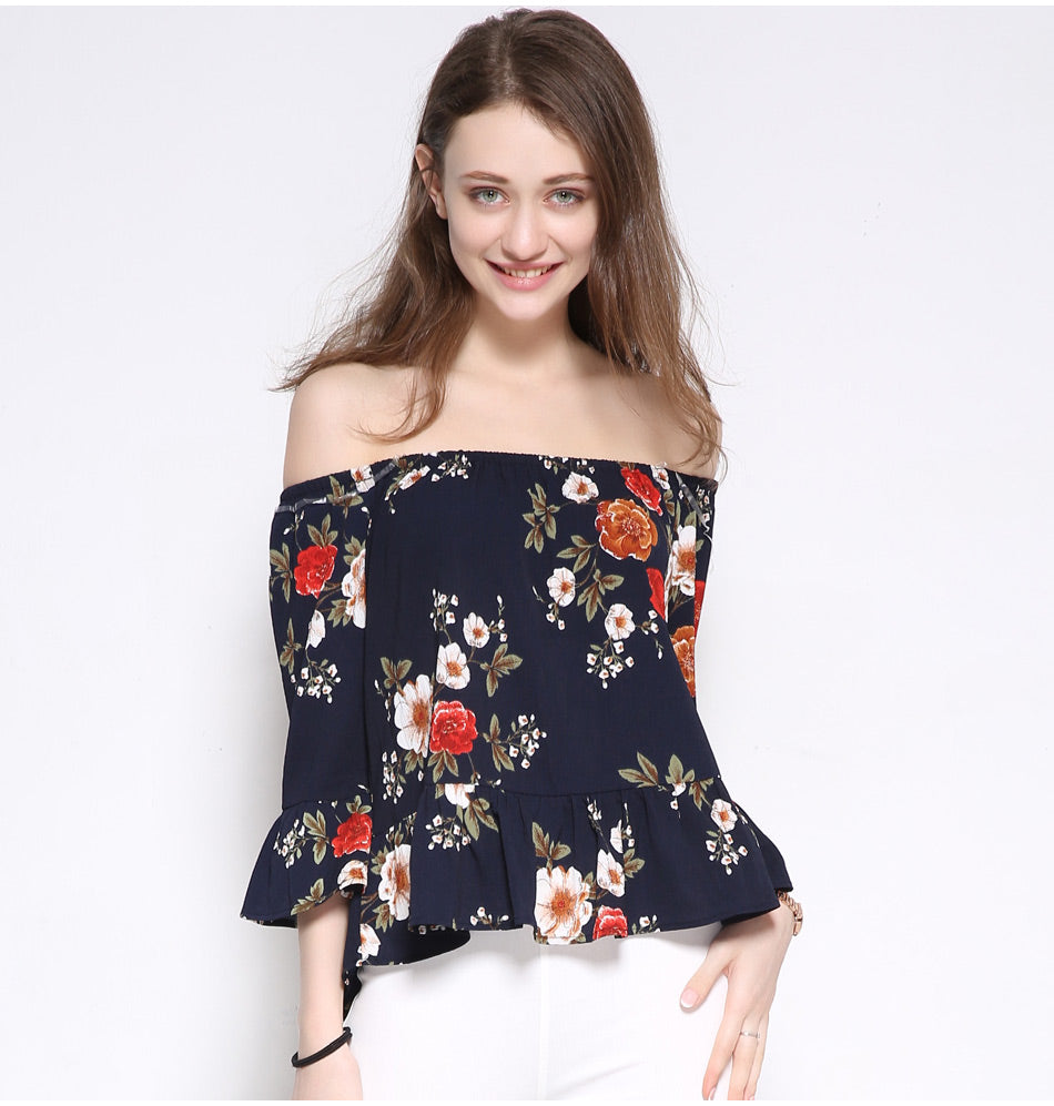 Romantic Summer Off-Shoulder Floral Women's Blouse
