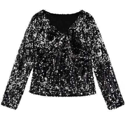 Women's Solid Color Sequined Blouse - Wnkrs