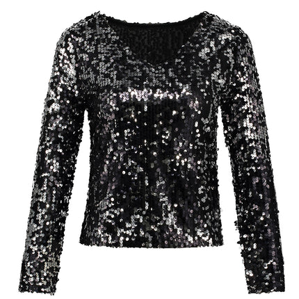 Women's Solid Color Sequined Blouse - Wnkrs