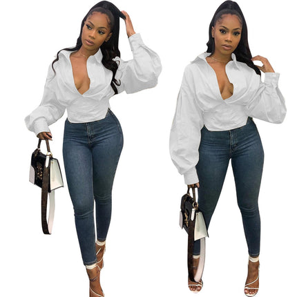 Women's Deep V-Neck Vintage Blouse - Wnkrs