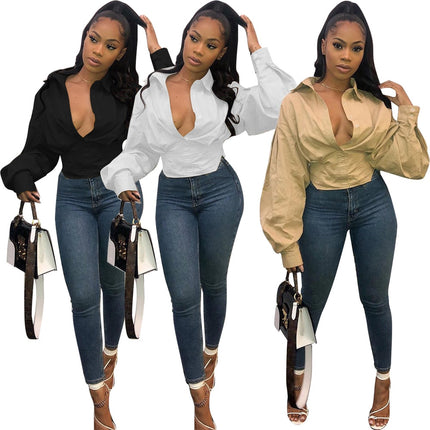 Women's Deep V-Neck Vintage Blouse - Wnkrs