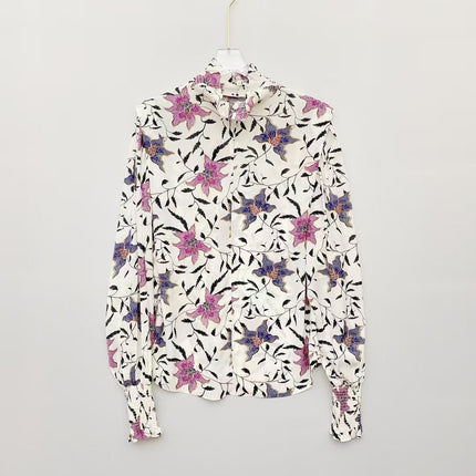 Women's Viscose Ruffled Shirt with Floral Print - Wnkrs