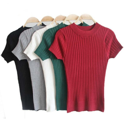 Women's Casual Knitted Short Sleeved Blouse - Wnkrs
