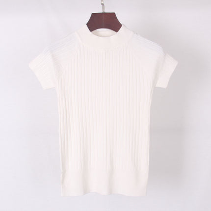 Women's Casual Knitted Short Sleeved Blouse - Wnkrs