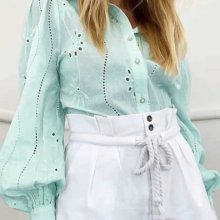 Lace Women's Blouse In White and Mint - Wnkrs
