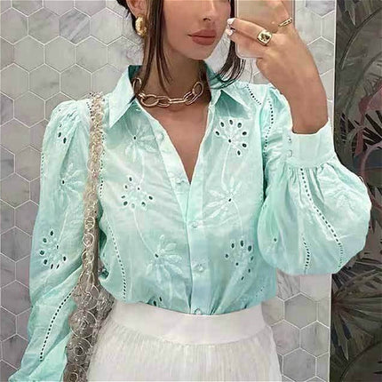 Lace Women's Blouse In White and Mint - Wnkrs