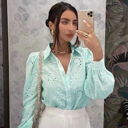 Lace Women's Blouse In White and Mint - Wnkrs