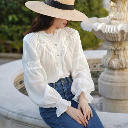 Boho Lace Women's Blouse in White - Wnkrs