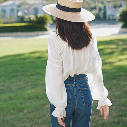 Boho Lace Women's Blouse in White - Wnkrs