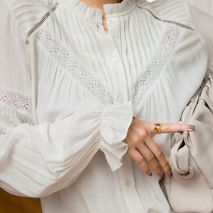 Boho Lace Women's Blouse in White - Wnkrs