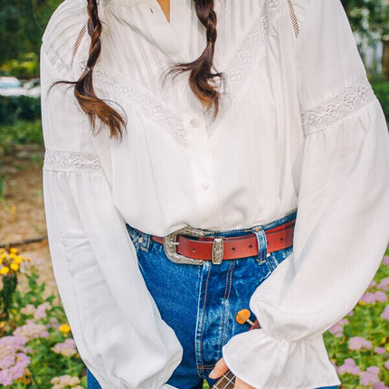 Boho Lace Women's Blouse in White - Wnkrs
