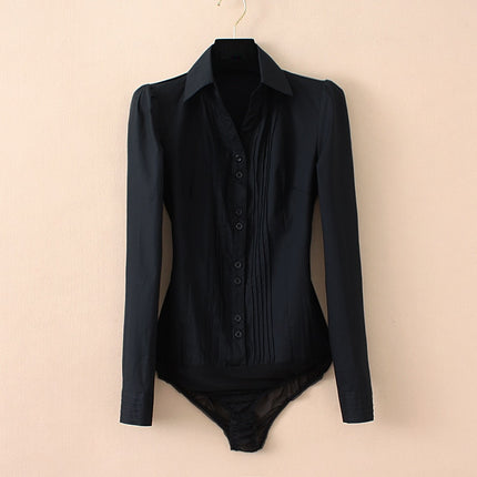 Women's Solid Color Turn-Down Collar Blouse - Wnkrs