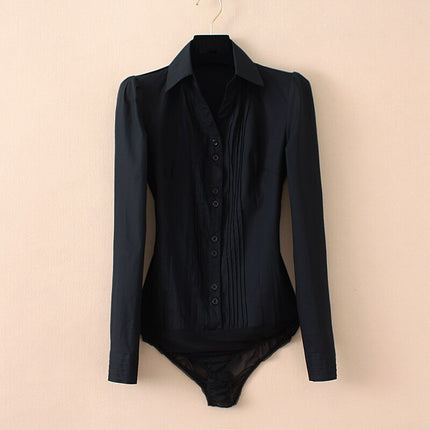 Women's Solid Color Turn-Down Collar Blouse - Wnkrs