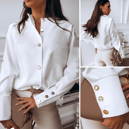 Women's Loose Stand Collar Long Sleeved Blouse - Wnkrs