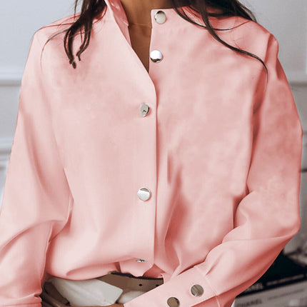 Women's Loose Stand Collar Long Sleeved Blouse - Wnkrs