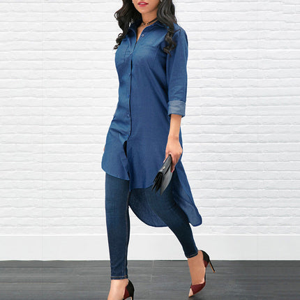 Women's Blue Denim Long Shirt - Wnkrs