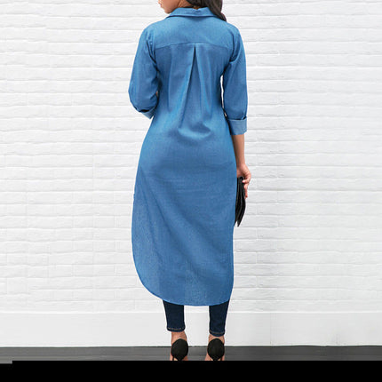 Women's Blue Denim Long Shirt - Wnkrs