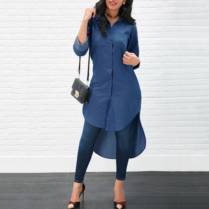 Women's Blue Denim Long Shirt - Wnkrs