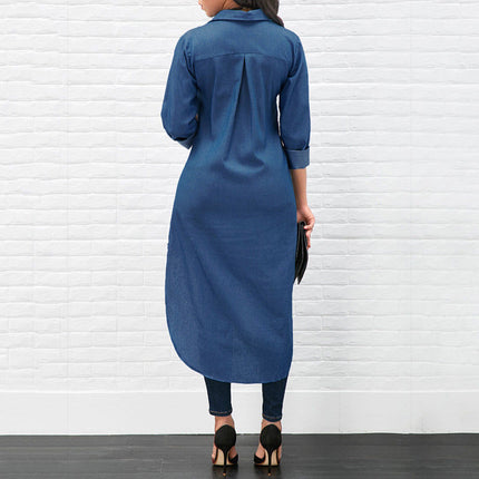 Women's Blue Denim Long Shirt - Wnkrs