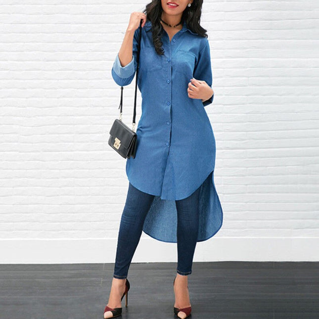 Women's Blue Denim Long Shirt - Wnkrs