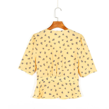Women's Casual Floral Printed V-Neck Short Sleeved Shirt - Wnkrs