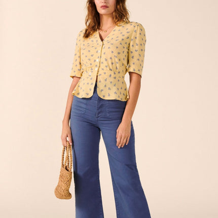 Women's Casual Floral Printed V-Neck Short Sleeved Shirt - Wnkrs