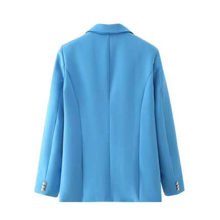 Women's Sky Blue Double Breasted Blazer - Wnkrs
