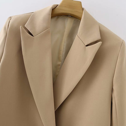 Women's Beige Double Breasted Blazer - Wnkrs