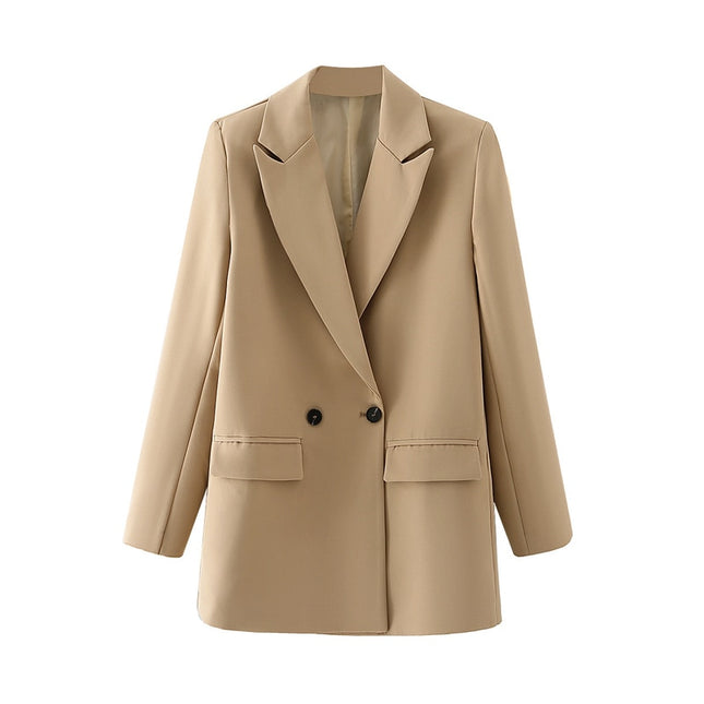 Women's Beige Double Breasted Blazer - Wnkrs