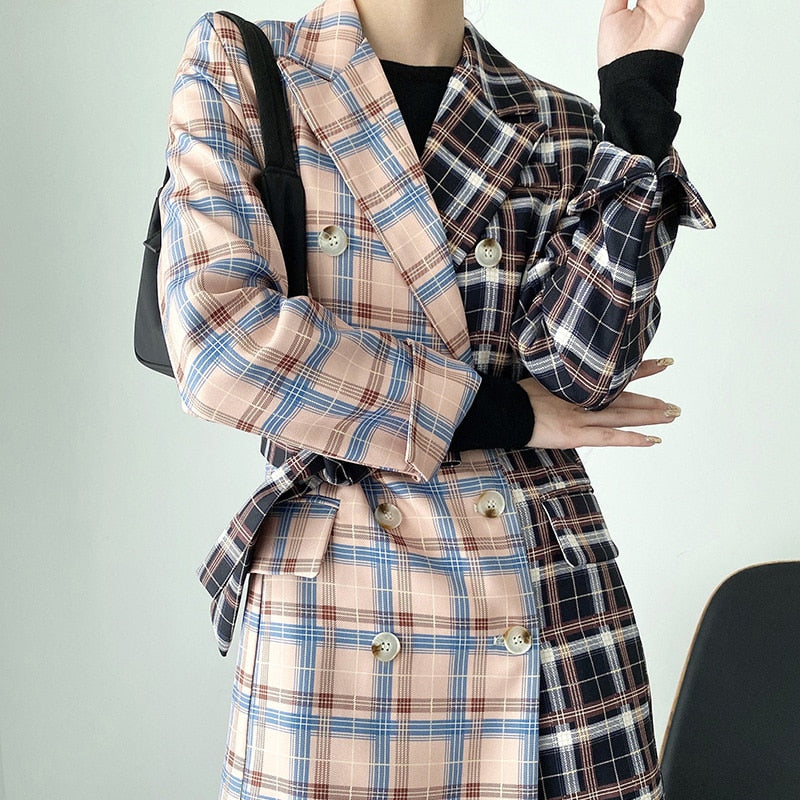 Women's Casual Double Plaid Printed Blazer