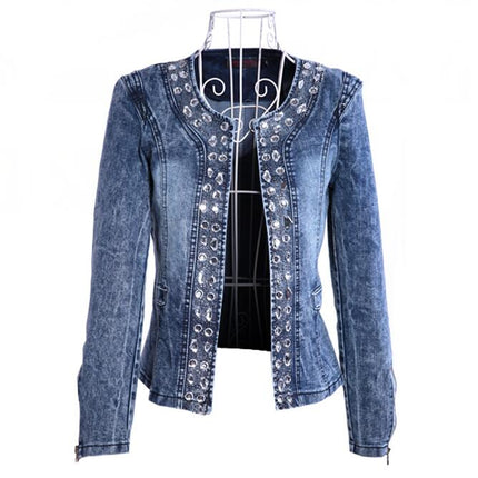 Stylish Denim Blazer with Rhinestones - Wnkrs