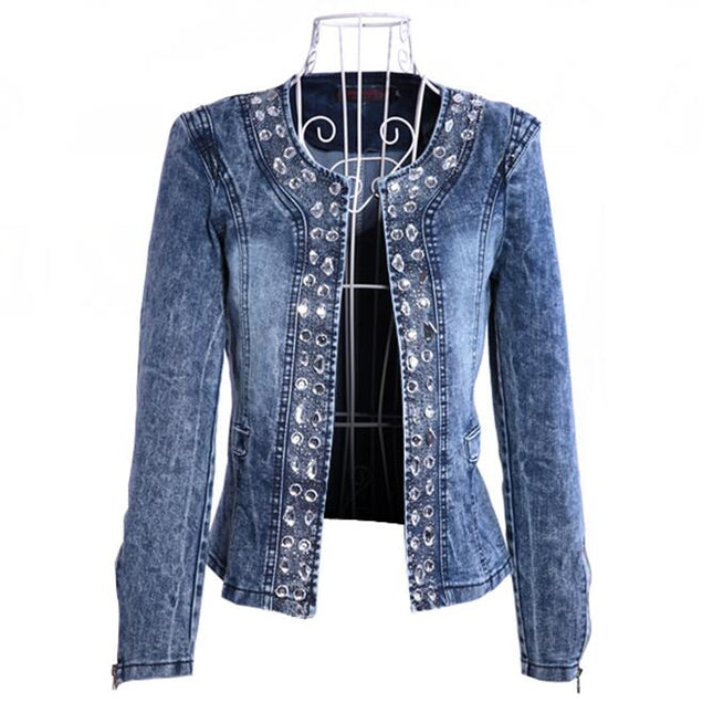 Stylish Denim Blazer with Rhinestones - Wnkrs