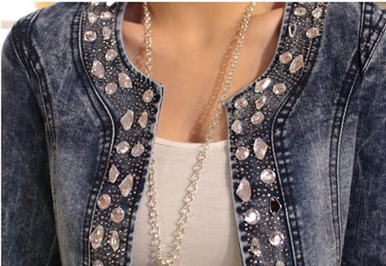 Stylish Denim Blazer with Rhinestones - Wnkrs