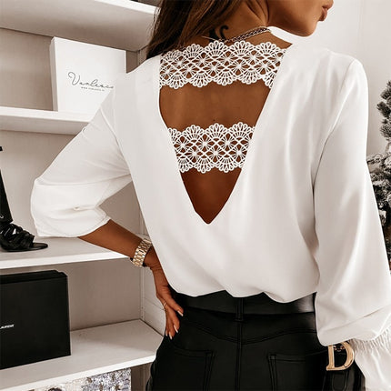 Women's Solid Color V-Neck Blouse - Wnkrs