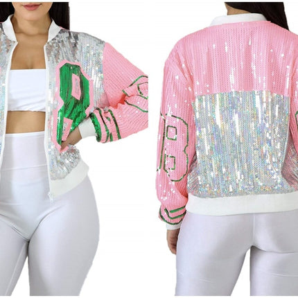 Women's Retro Style Sequined Bomber Jacket - Wnkrs