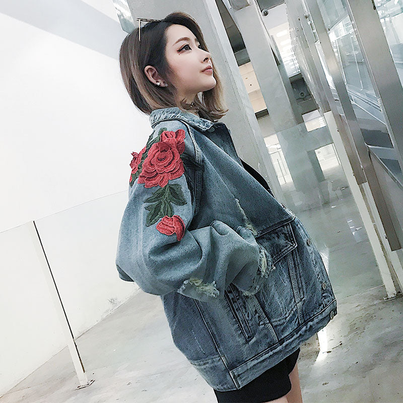 Women's Floral Embroidered Jeans Jacket