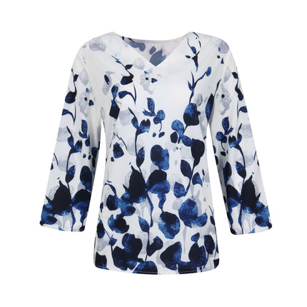 Women's Flower Printed V-Neck Blouse - Wnkrs