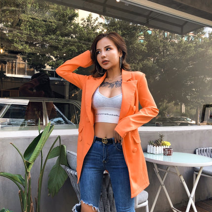 Slim Orange Long Blazer for Women - Wnkrs