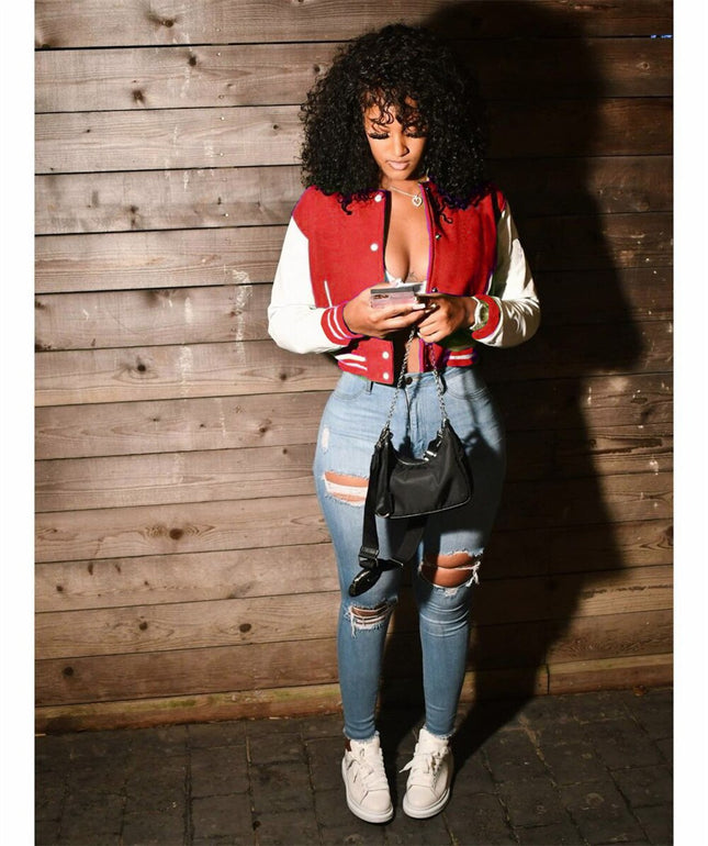 Women's Retro Style Crop Bomber Jacket - Wnkrs