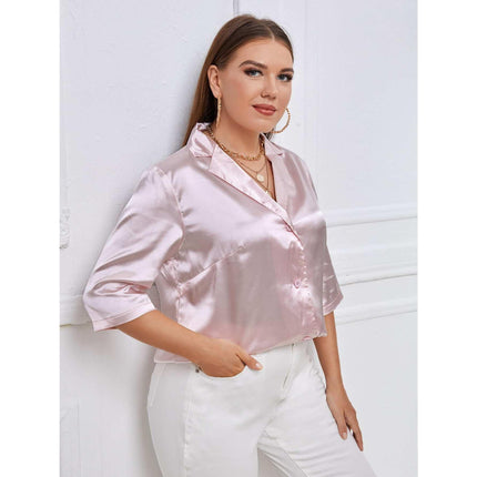 Lapel Neck Elegant Satin Top - Wnkrs
