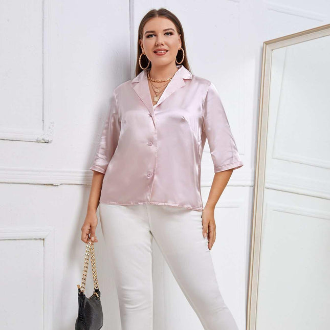 Lapel Neck Elegant Satin Top - Wnkrs