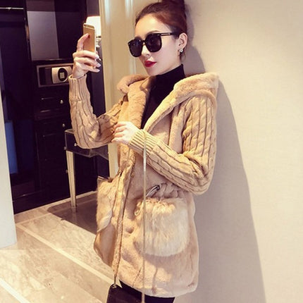 Women's Knitted Sleeve Plush Winter Jacket - Wnkrs