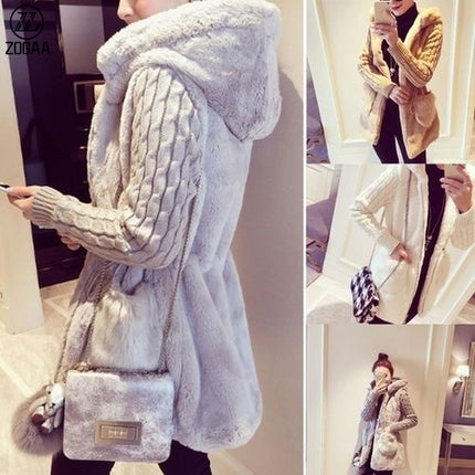 Women's Knitted Sleeve Plush Winter Jacket - Wnkrs