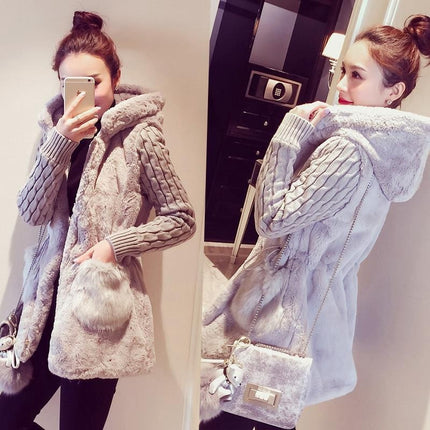 Women's Knitted Sleeve Plush Winter Jacket - Wnkrs