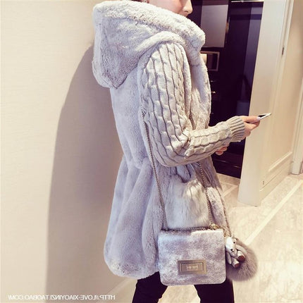 Women's Knitted Sleeve Plush Winter Jacket - Wnkrs