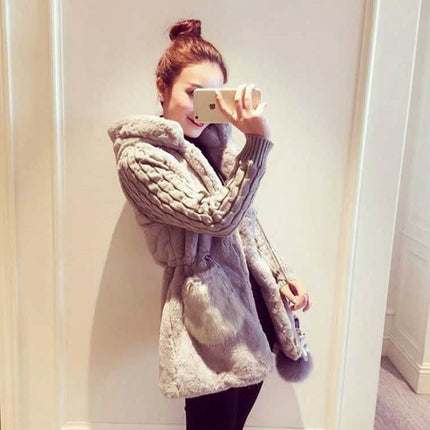 Women's Knitted Sleeve Plush Winter Jacket - Wnkrs