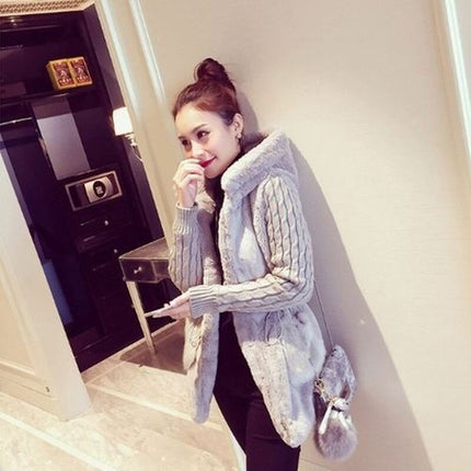 Women's Knitted Sleeve Plush Winter Jacket - Wnkrs