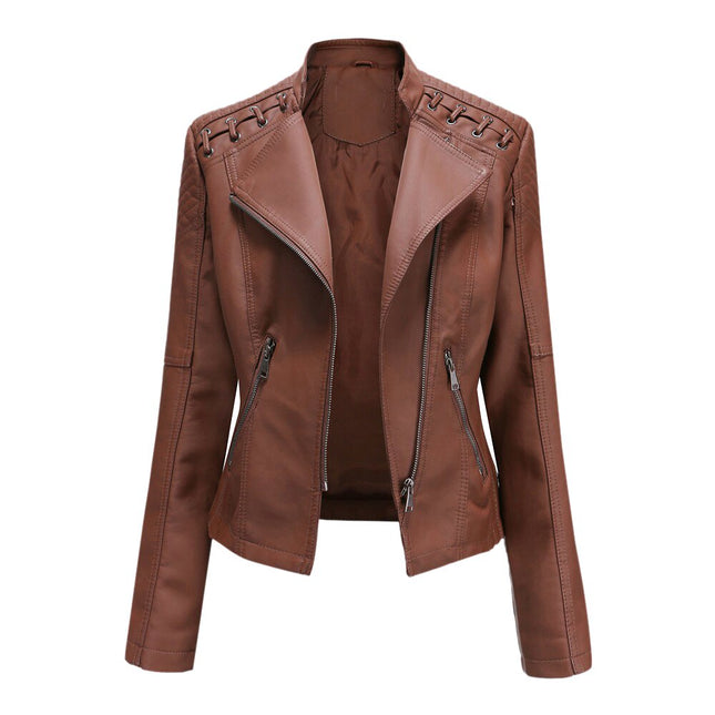 Women's Eco-Leather Lace-Up Detail Biker Jacket - Wnkrs