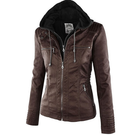 Women's Eco-Leather Hooded Biker Jacket - Wnkrs