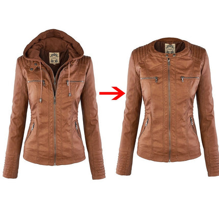 Women's Eco-Leather Hooded Biker Jacket - Wnkrs